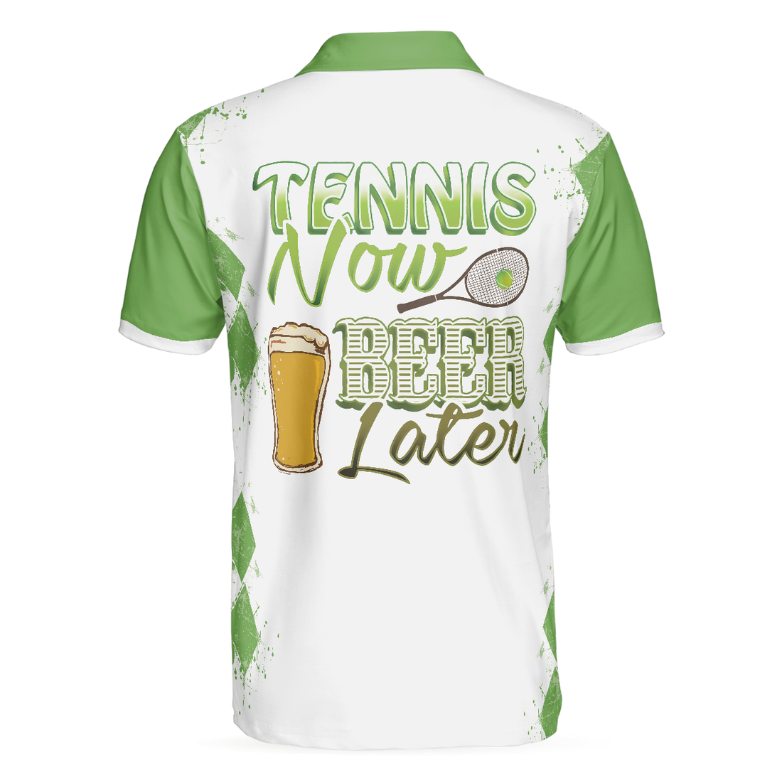 Tennis Now Beer Later Polo Shirt White And Green Tennis Shirt For Men - 1