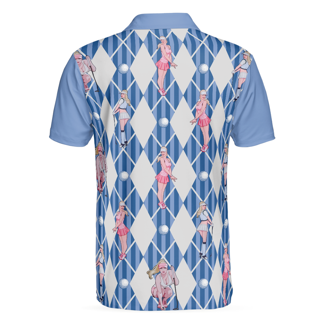 Blue Hot Golf Short Sleeve Polo Shirt Argyle Pattern Fun Golf Shirt For Men - 1