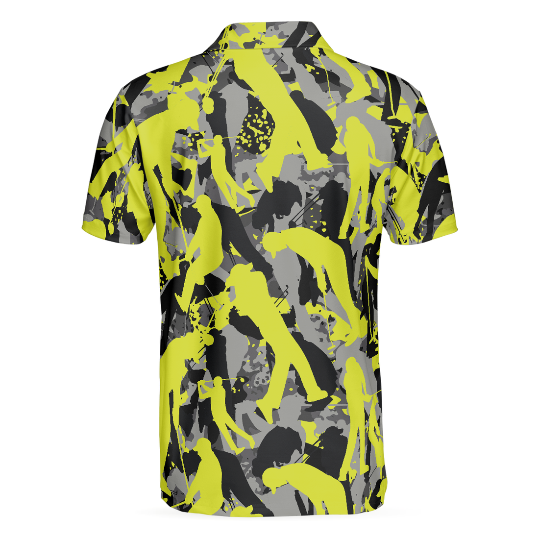 Golf Camo Light Green Pattern Golf Polo Shirt Yellow Silhouette Golfing Polo Shirt Camouflage Golf Shirt For Men - 1