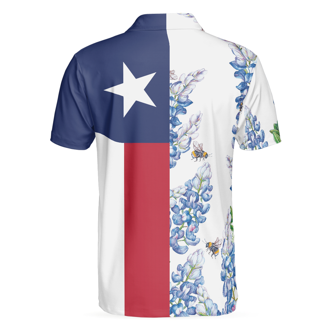 Texas Flag Bluebonnets Polo Shirt For Golf Floral Texas Flag Polo Shirt Texas Proud Shirt For Men - 1