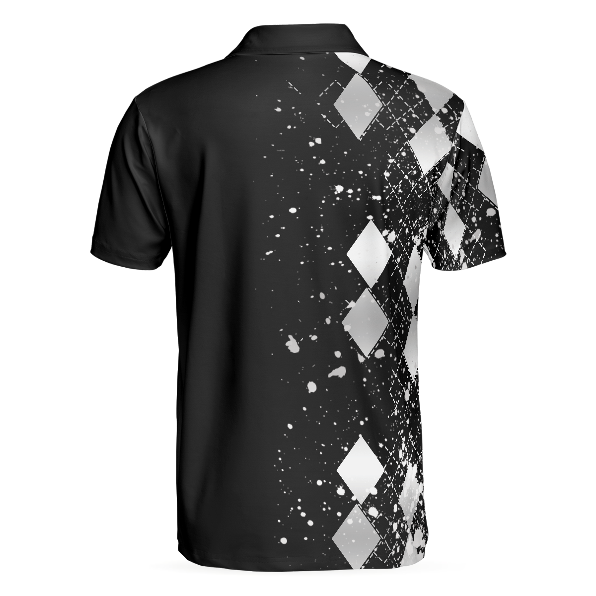 Silver Bowling Polo Shirt Black And Silver Argyle Pattern Bowling Shirt For Men - 1