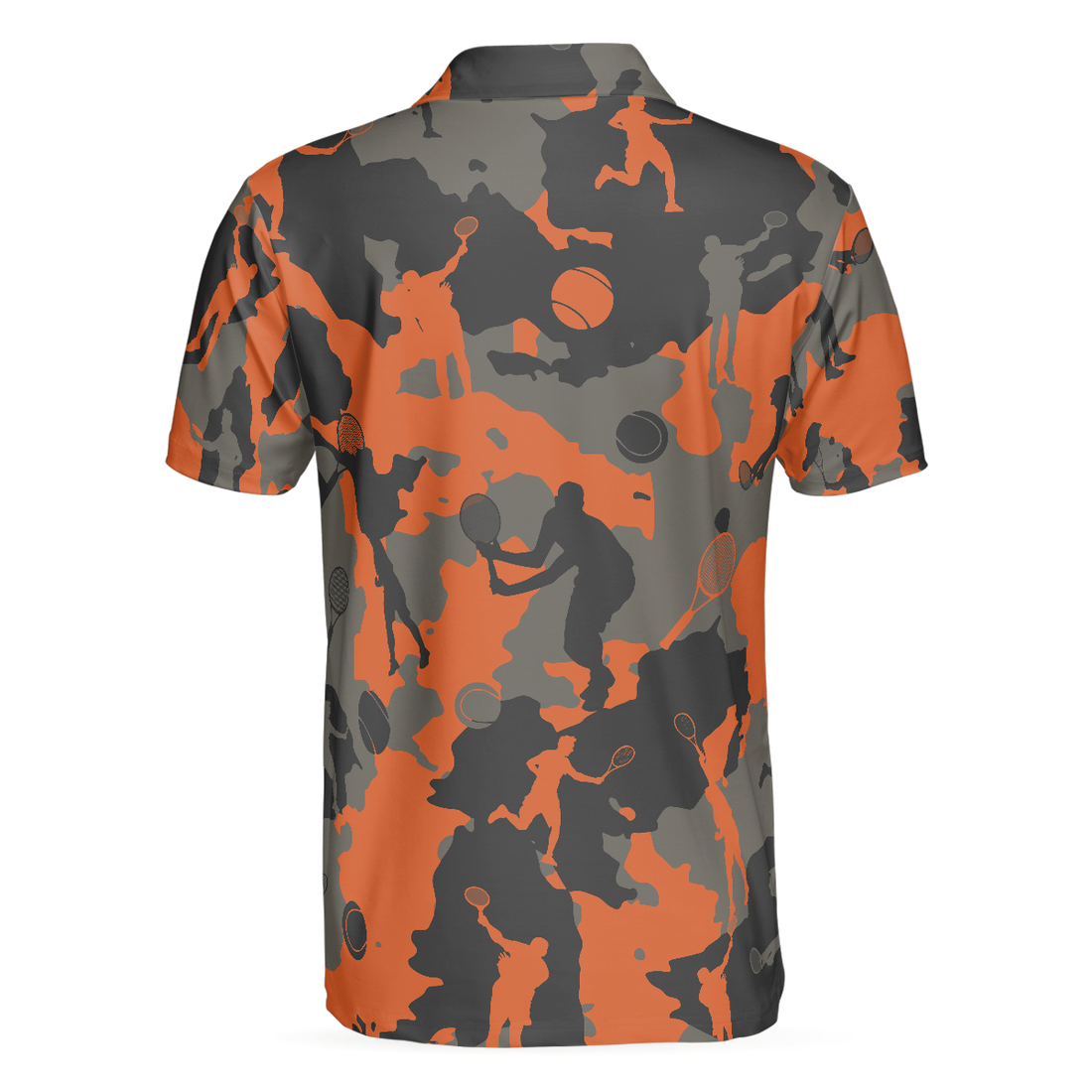 Orange Camouflage Tennis Polo Shirt Tennis Player Silhouette Pattern Polo Shirt Camo Golf Shirt For Men - 1