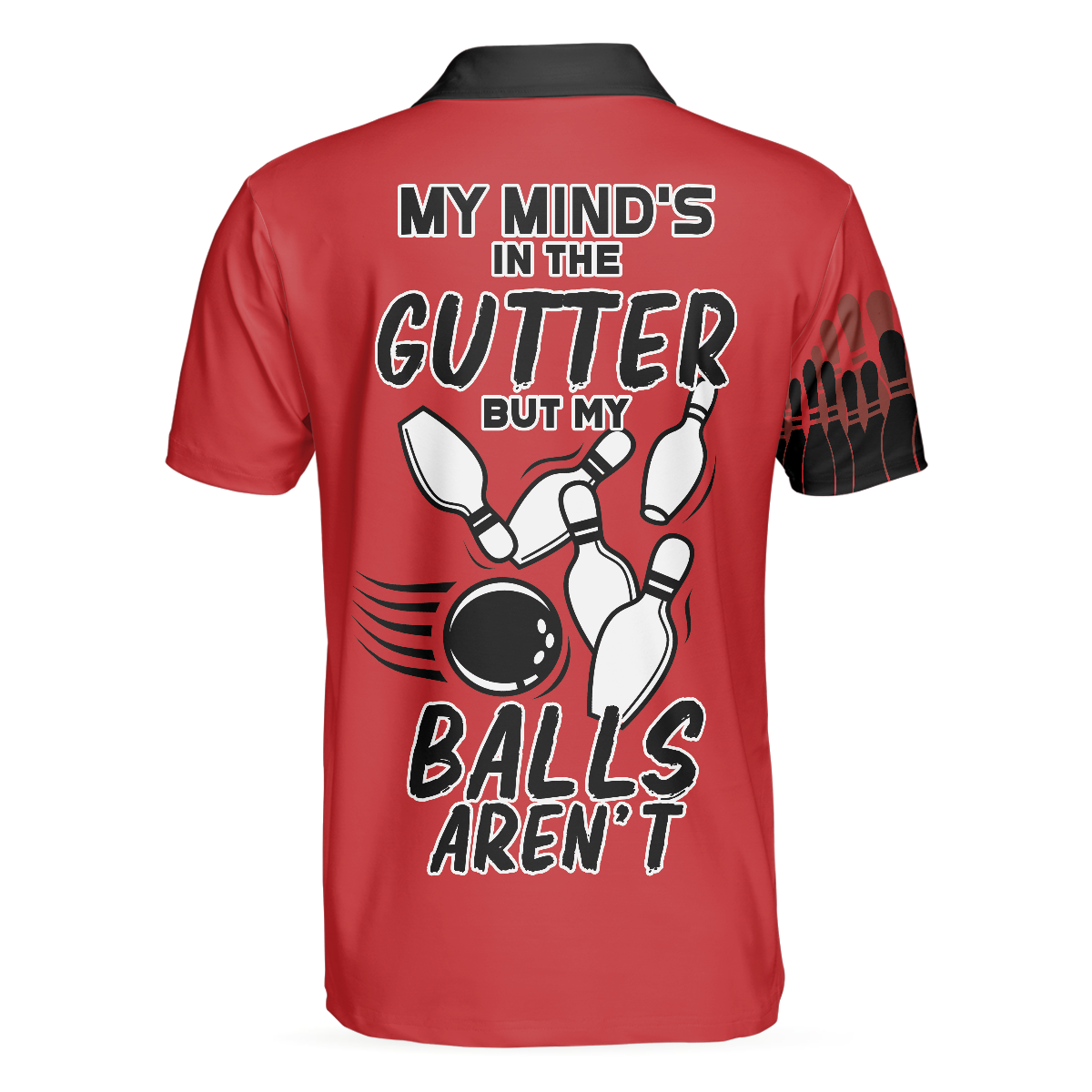 My Mind Is In The Gutter But My Balls Arent Bowling Polo Shirt Funny Red And Black Bowling Polo Shirt For Men - 4