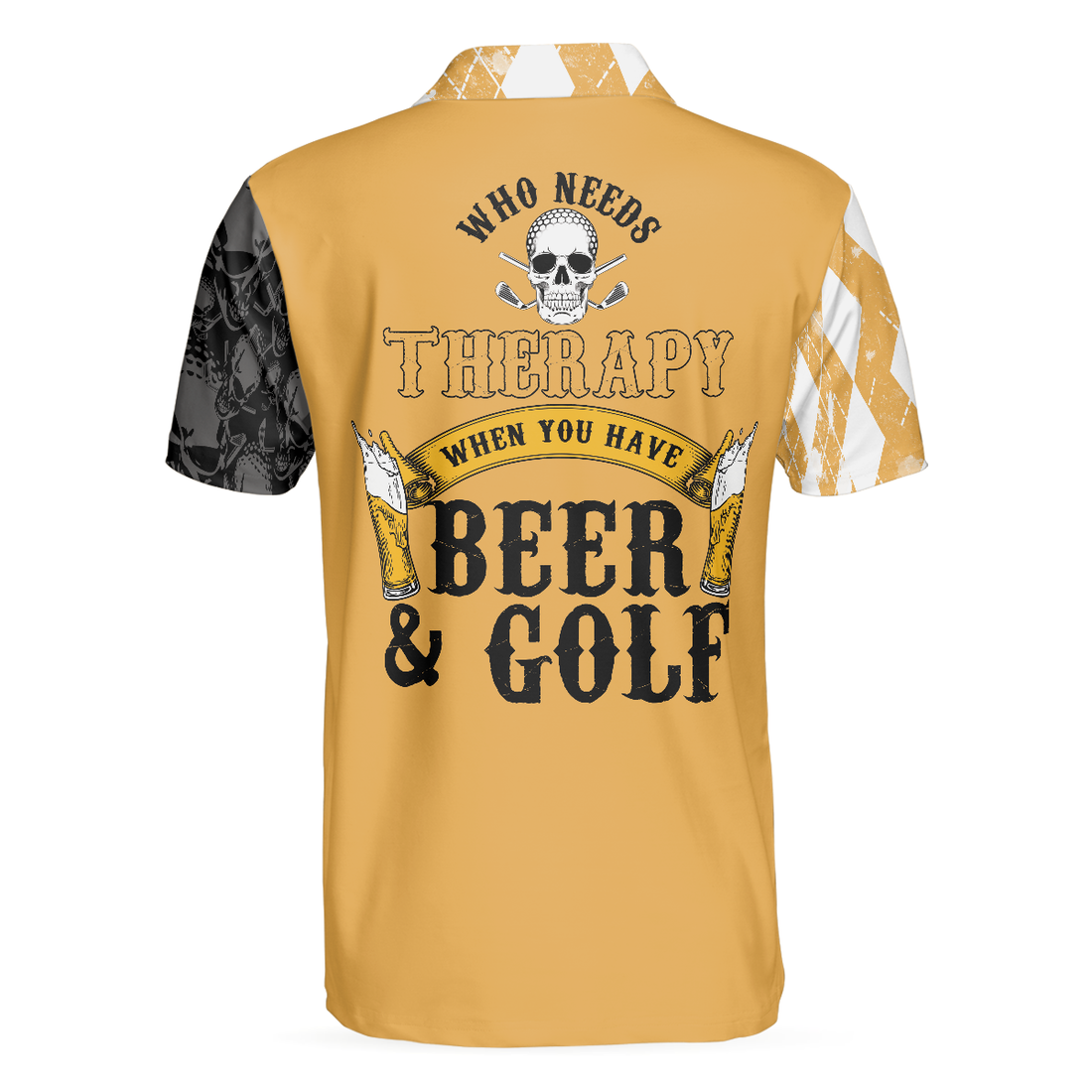 Who Needs Therapy When You Have Beer  Golf Polo Shirt Argyle Pattern Golfing Shirt Design For Drinking Golfers - 1