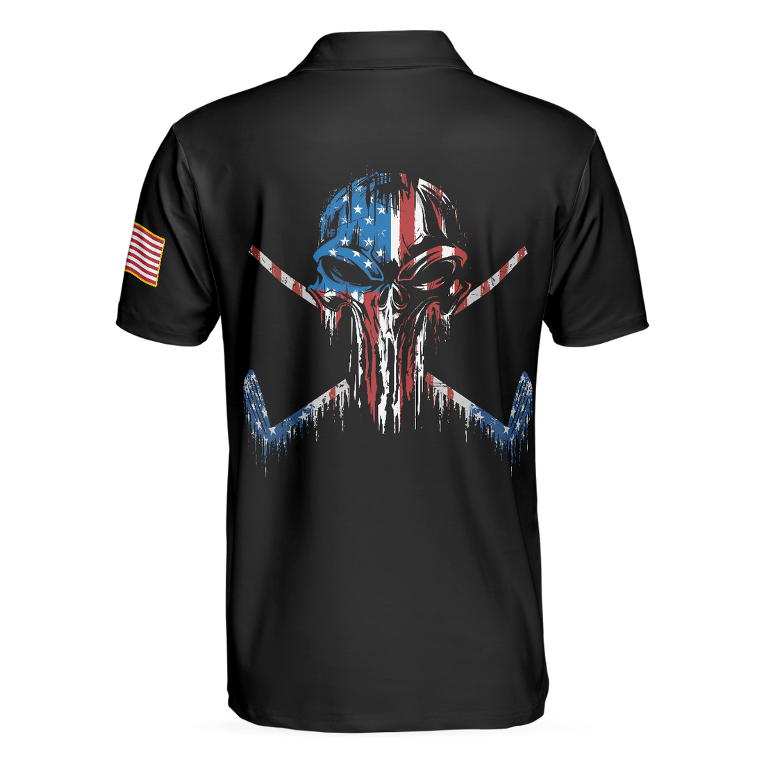 Golf Skull America Flag Short Sleeve Polo Shirt Wet Paint Black Polo Shirt Best Golf Shirt For Men - 1