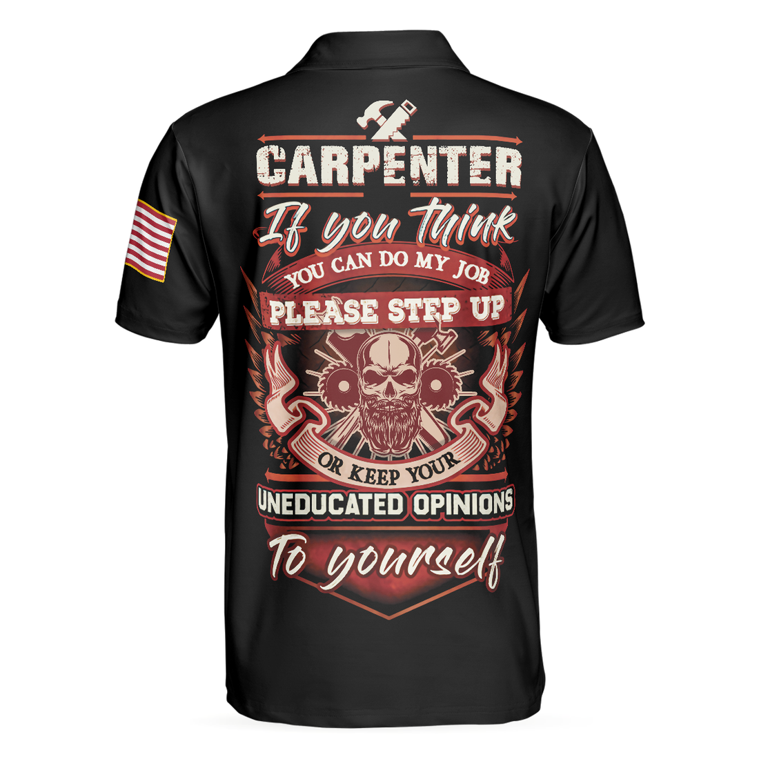 Carpenter Proud Skull Short Sleeve Black And White Polo Shirt American Flag Polo Shirt Best Carpenter Shirt For Men - 1