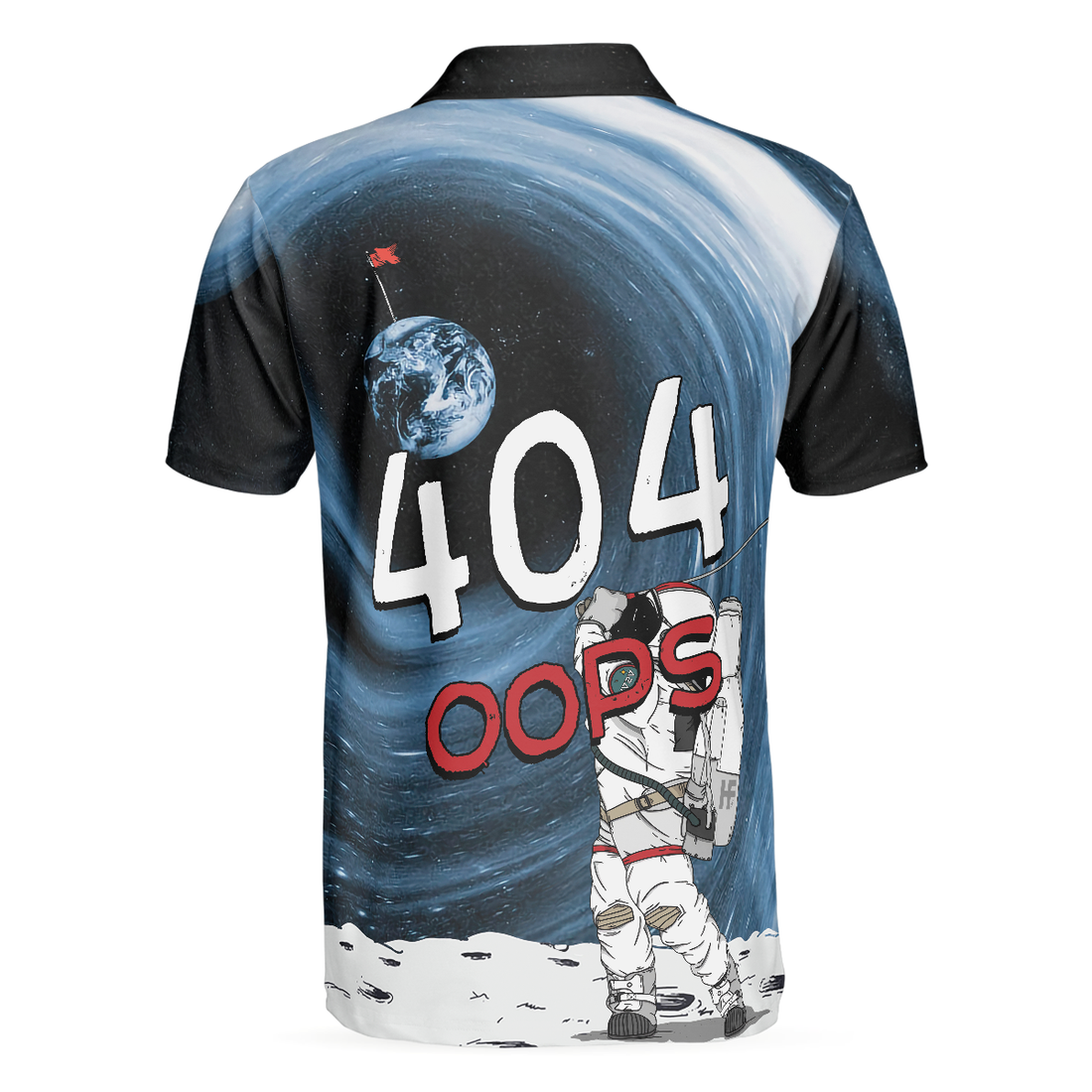 Astronaut Golfing Outer Space Black Golf Polo Shirt Hole 404 Oops Polo Shirt Best Golf Shirt For Men - 1