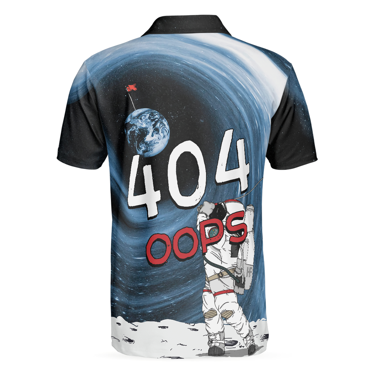 Astronaut Golfing Outer Space Black Golf Polo Shirt Hole 404 Oops Polo Shirt Best Golf Shirt For Men - 2