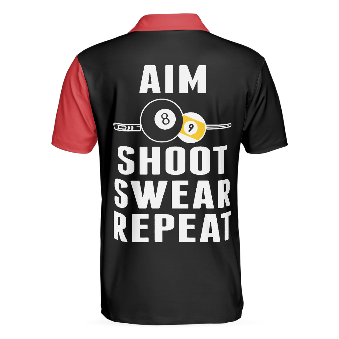 Aim Shoot Swear Repeat V2 Polo Shirt Black And Red Billiards Shirt For Men Gift For Billiards Lovers - 1