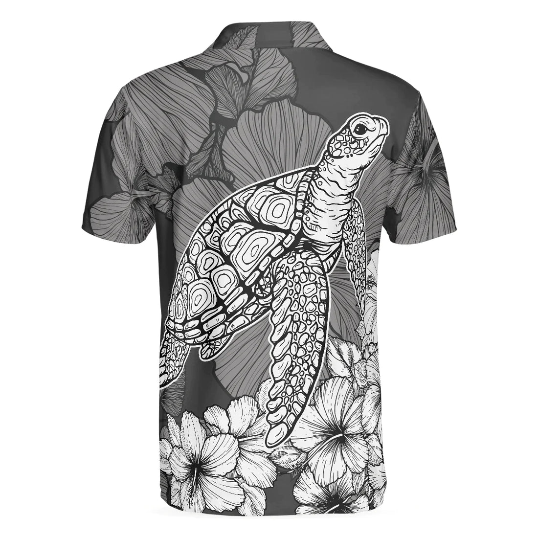 Hibiscus Turtle Shirt For Men Polo Shirt, Sea Turtle Polo Shirt For Men, Hibiscus Floral Shirt