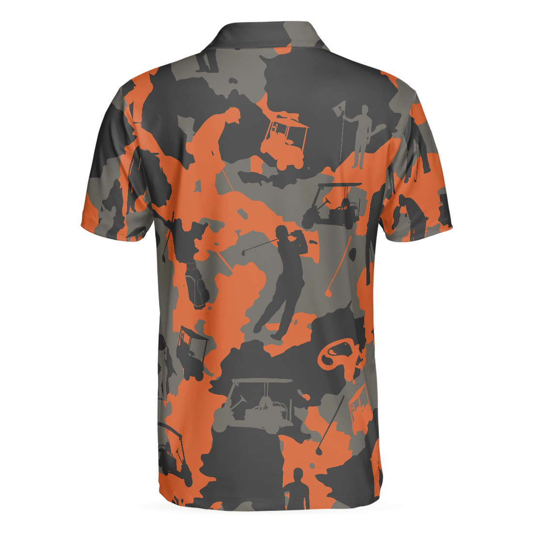 Orange Camouflage Golf Polo Shirt Golfer Silhouette Pattern Polo Shirt Camo Golf Shirt For Men - 1