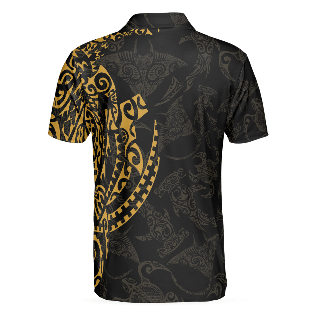 Strong And Cool Polynesian Pattern Polo Shirt Luxury Black And Gold Shirt For Men - 1