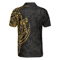 Strong And Cool Polynesian Pattern Polo Shirt Luxury Black And Gold Shirt For Men - 2