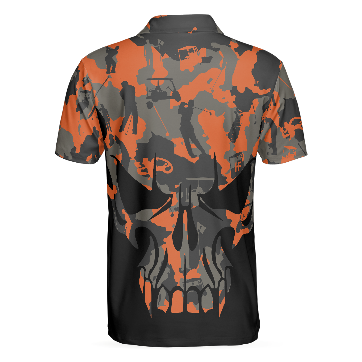 Orange Camouflage Golf Set Skull Golf Polo Shirt Golfer Silhouette Pattern Polo Shirt Camo Golf Shirt For Men - 2