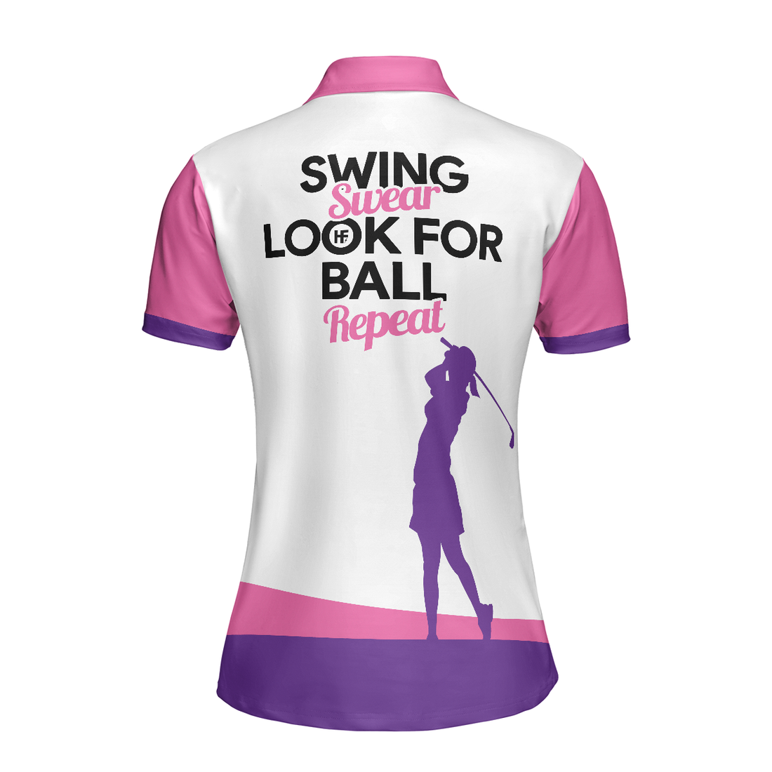 Swing Swear Look For Ball Repeat Golf Short Sleeve Women Polo Shirt White And Pink Golf Shirt For Ladies Unique Female Golf Gift - 1