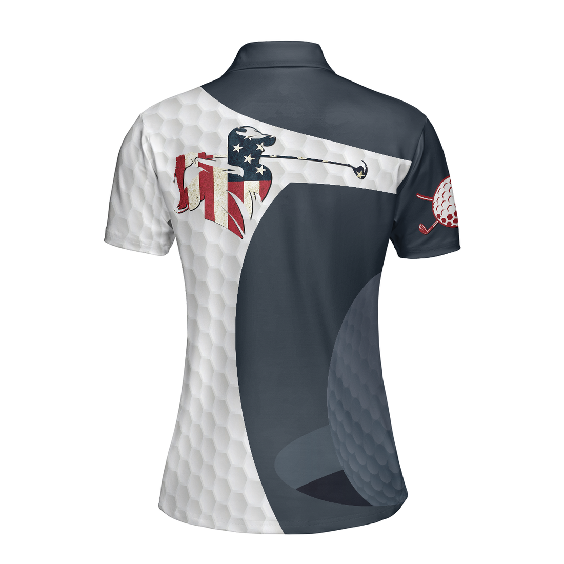 Golf Swing American Flag Golf Ball Texture Short Sleeve Women Polo Shirt - 1