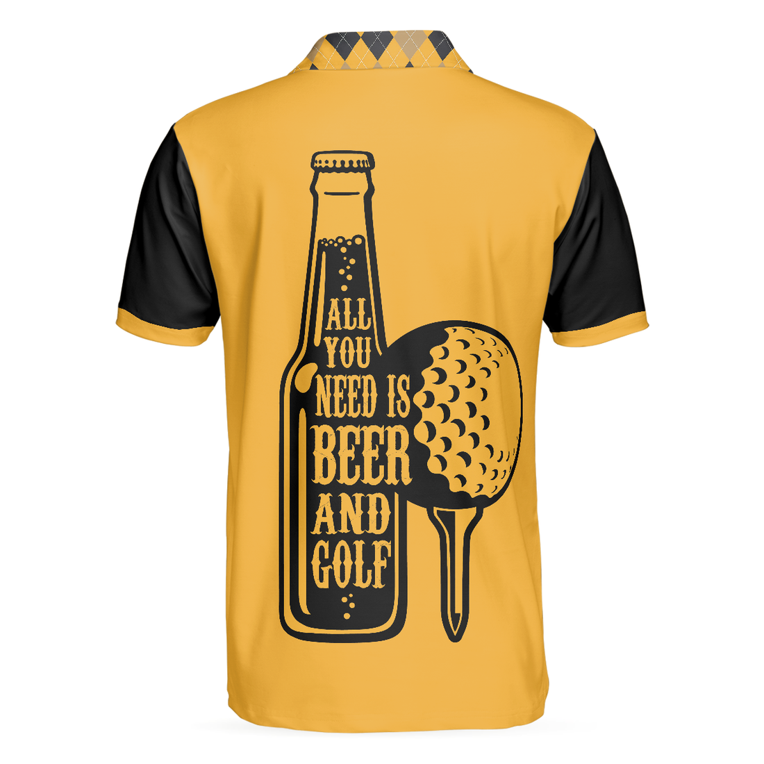 All You Need Is Beer  Golf Polo Shirt Black And Yellow Argyle Pattern Golf Shirt For Men Skull Golf Shirt - 1