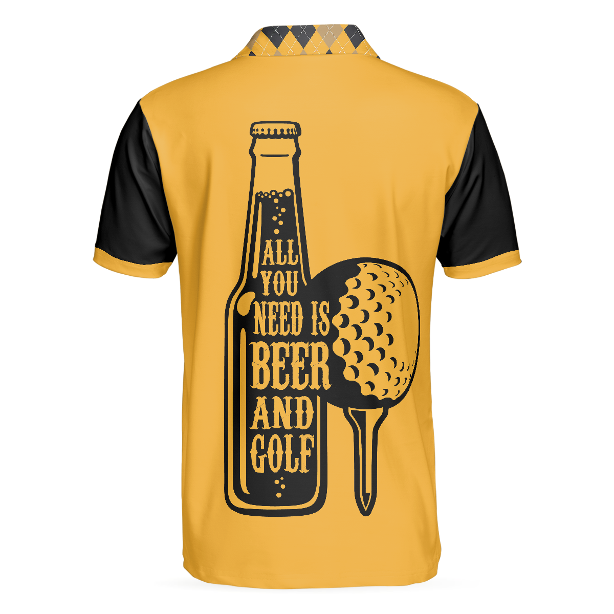 All You Need Is Beer  Golf Polo Shirt Black And Yellow Argyle Pattern Golf Shirt For Men Skull Golf Shirt - 2