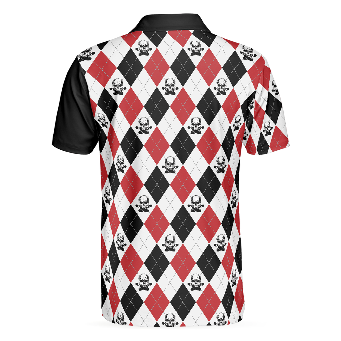 Bowling Red Black White Skull Pattern Short Sleeve Polo Shirt Argyle Pattern Polo Shirt Best Bowling Shirt For Men - 1