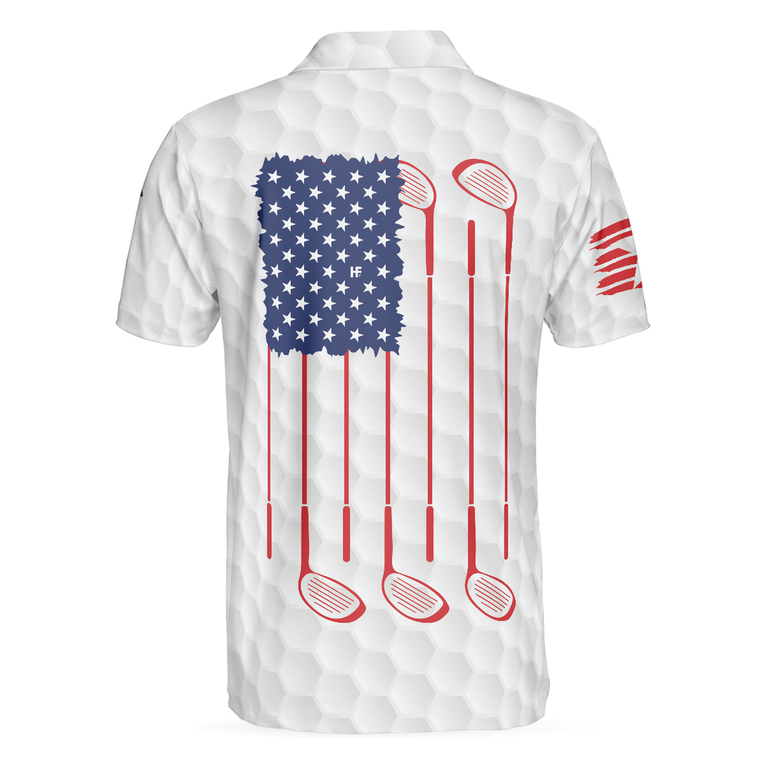 Golf Skull American Flag Short Sleeve Polo Shirt White Golf Pattern Polo Shirt Patriotic Golf Shirt For Men - 1