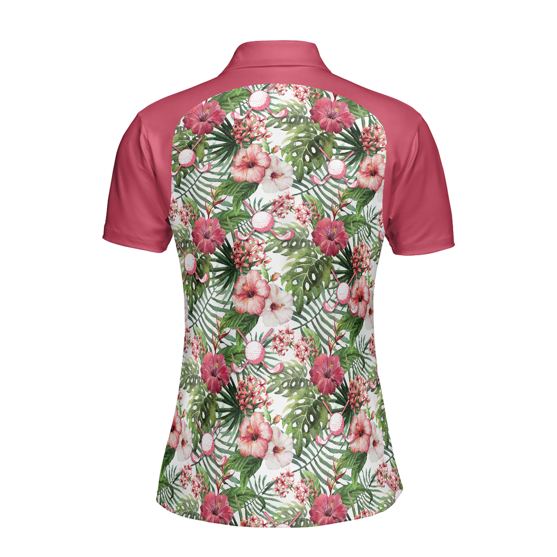 Golf Ball On Tropical Flowers Background Short Sleeve Women Polo Shirt - 1