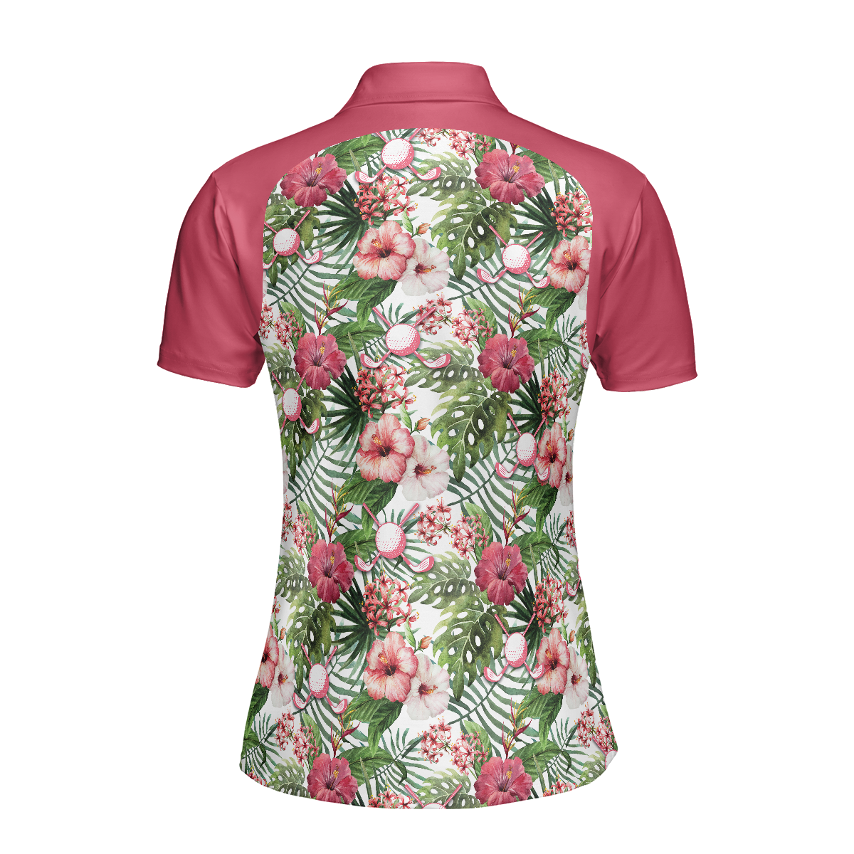 Golf Ball On Tropical Flowers Background Short Sleeve Women Polo Shirt - 2