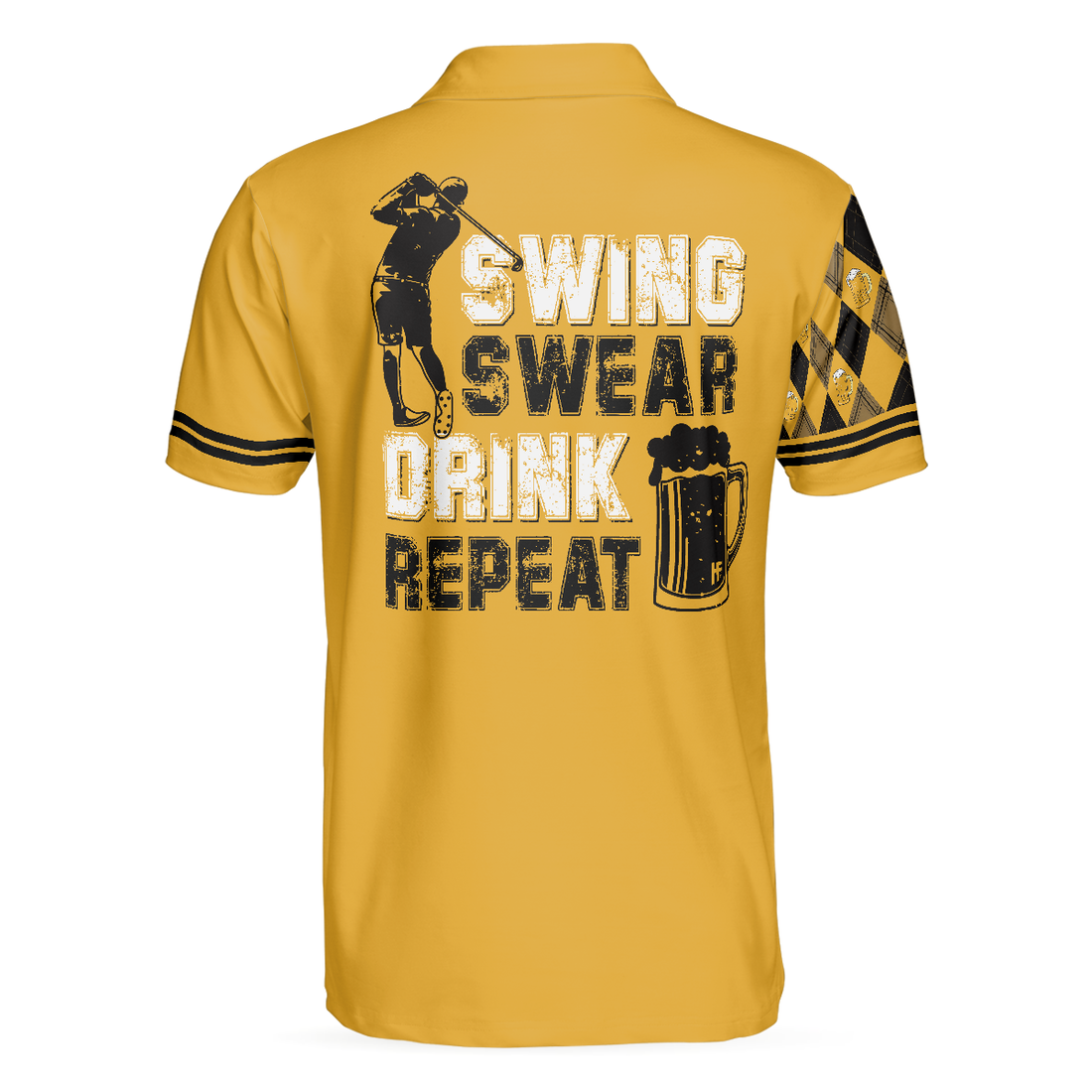 Swing Swear Drink Repeat Polo Shirt Black And Yellow Argyle Pattern Shirt Swag Golf Gift For Golfers - 1