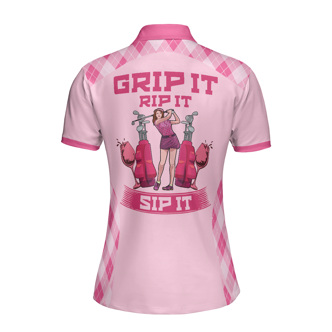 Grip It Rip It Sip It Golf V2 Short Sleeve Women Polo Shirt Best Pink Golf Polo Shirt For Women - 1