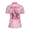 Grip It Rip It Sip It Golf V2 Short Sleeve Women Polo Shirt Best Pink Golf Polo Shirt For Women - 2