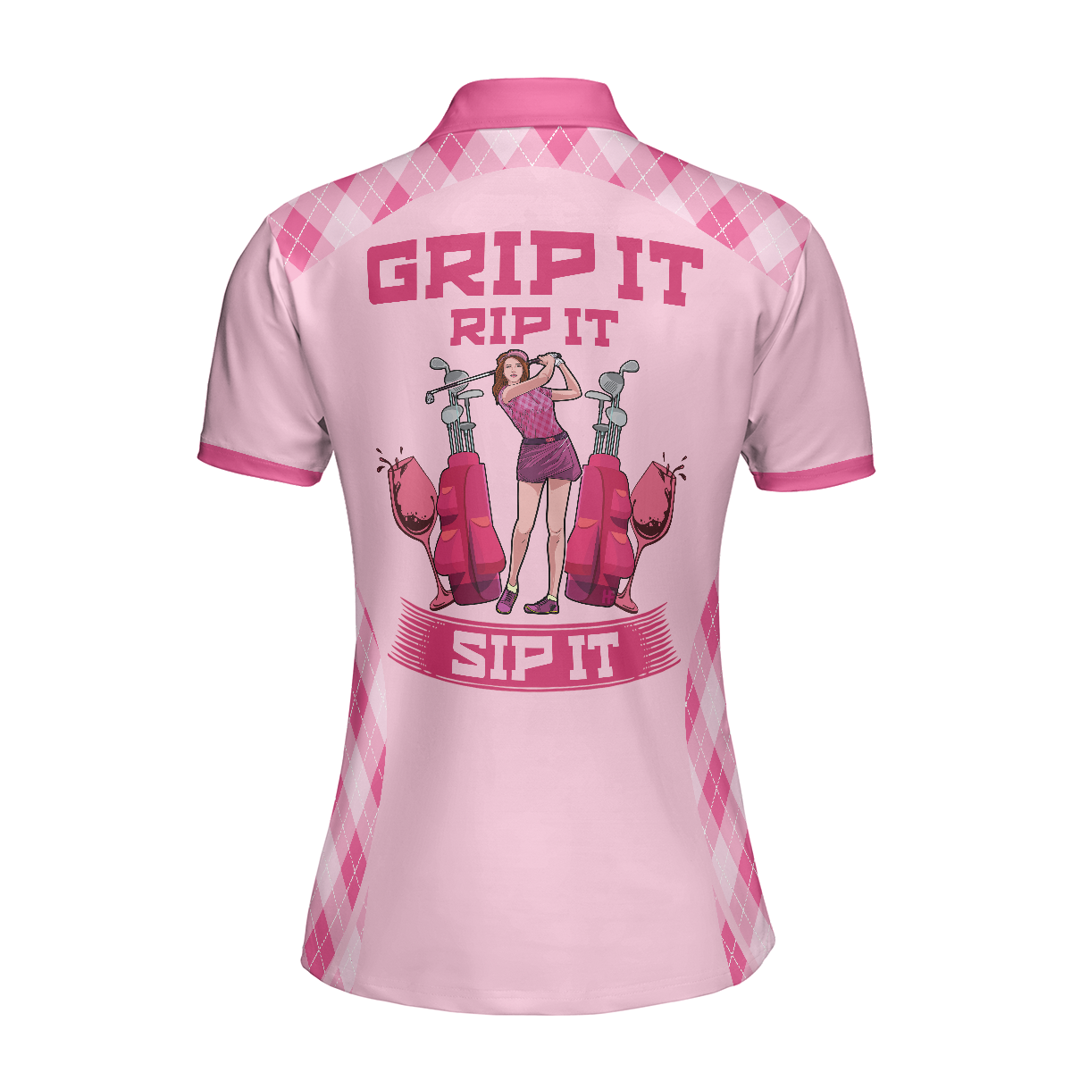 Grip It Rip It Sip It Golf V2 Short Sleeve Women Polo Shirt Best Pink Golf Polo Shirt For Women - 2