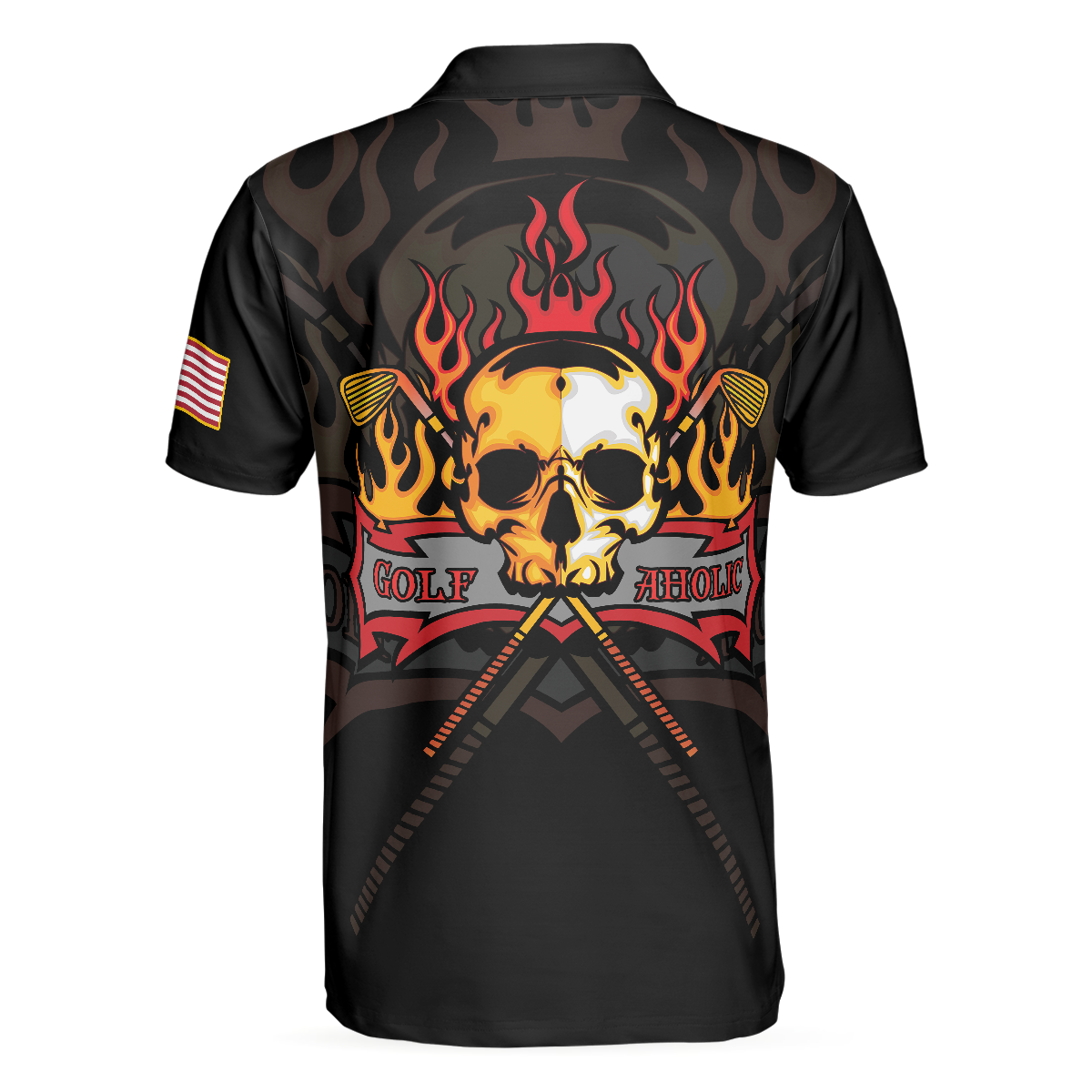 Golf Flame Skull Short Sleeve Golf Polo Shirt Black American Flag Golf Shirt For Men Cool Gift For Golfers - 3