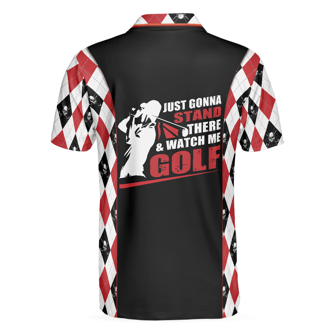 Just Gonna Stand There And Watch Me Golf Polo Shirt Argyle Pattern Skull Golf Shirt For Men - 1