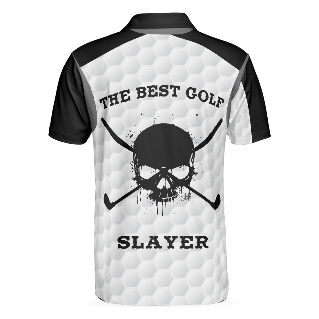 The Best Golf Slayer Wet Ink Skull Polo Shirt Black Shoulder White Golf Pattern Polo Shirt Best Golf Shirt For Men - 1