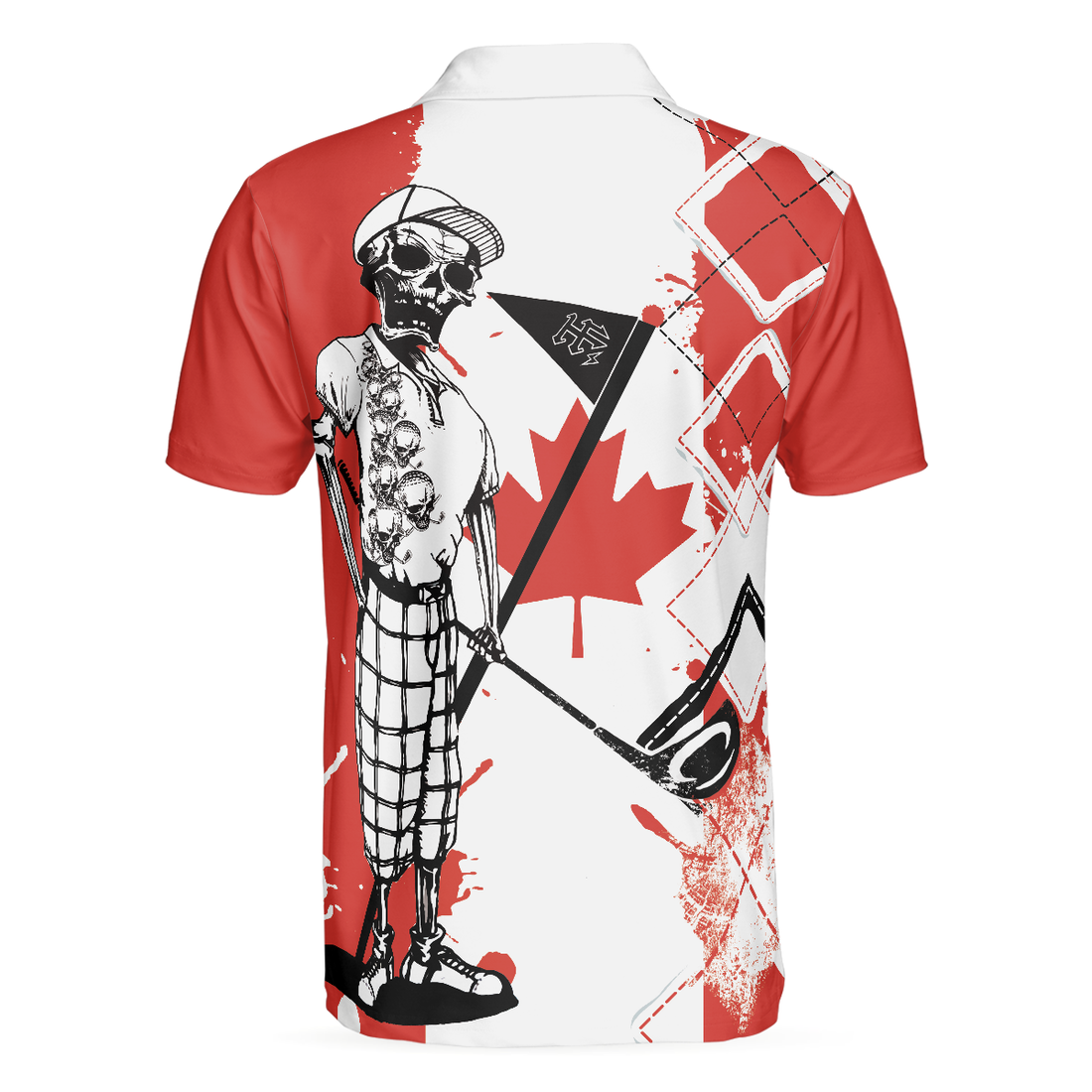 Golf I Like It Rough Canada Flag Polo Shirt Argyle Pattern Skeleton Golfing Polo Shirt Funny Golf Shirt For Men - 1