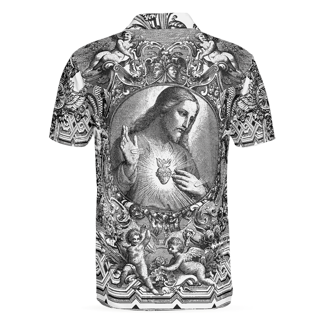 Jesus Christ Vintage Sketch Art Christian Polo Shirt Black And White Christian Shirt For Men - 1