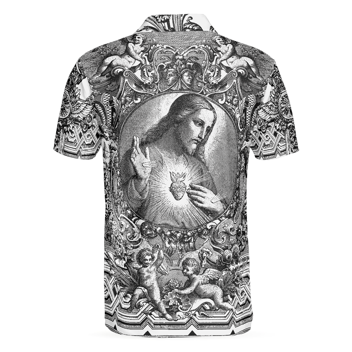 Jesus Christ Vintage Sketch Art Christian Polo Shirt Black And White Christian Shirt For Men - 2