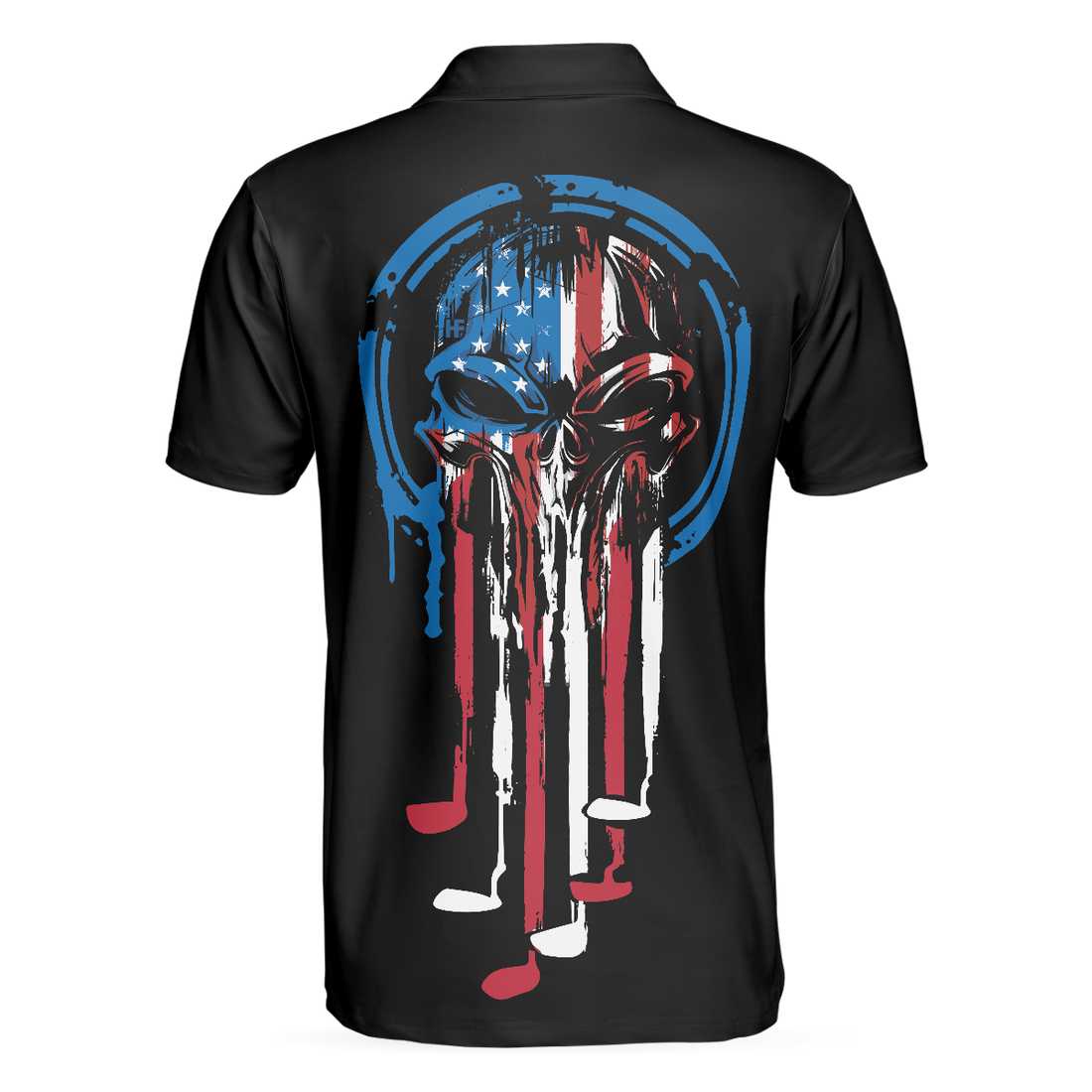 American Skull Golf Clubs Set Short Sleeve Black Golf Polo Shirt Wet Paint American Flag Polo Shirt Best Golf Shirt For Men - 1