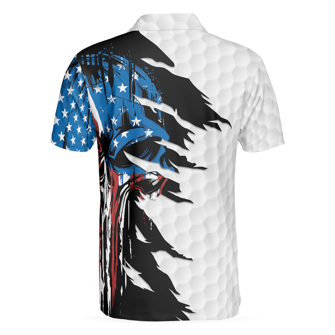 Skull American Ripped Golf Polo Shirt White American Flag Polo Shirt Patriotic Golf Shirt For Men - 1