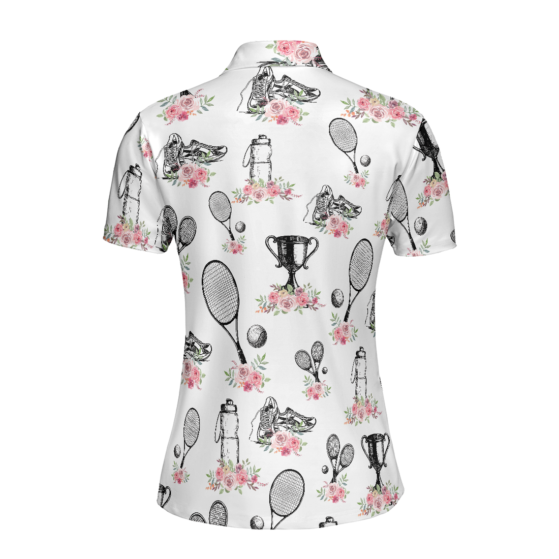 Floral Tennis Player Shirt Short Sleeve Women Polo Shirt - 1