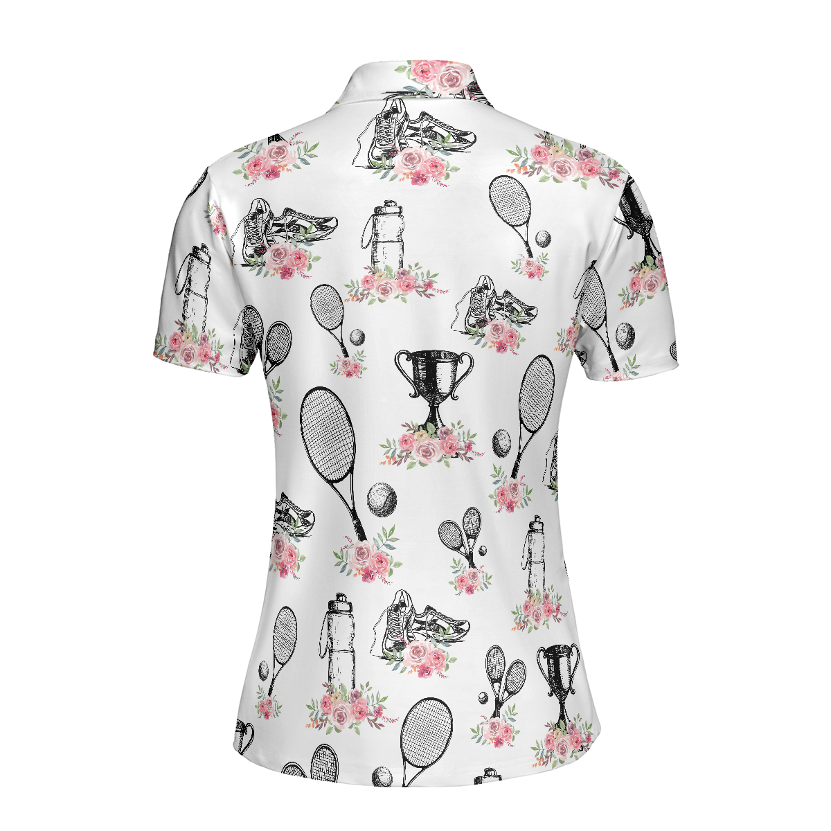 Floral Tennis Player Shirt Short Sleeve Women Polo Shirt - 2