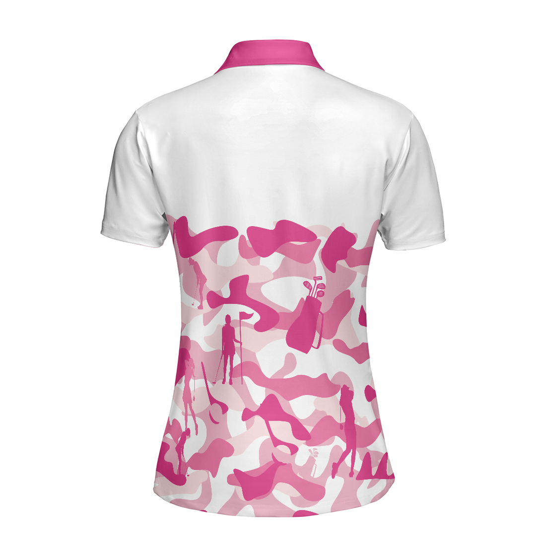 Pink Camouflage Pattern With Women Golfer Short Sleeve Women Polo Shirt White And Pink Camo Golf Shirt For Ladies - 1