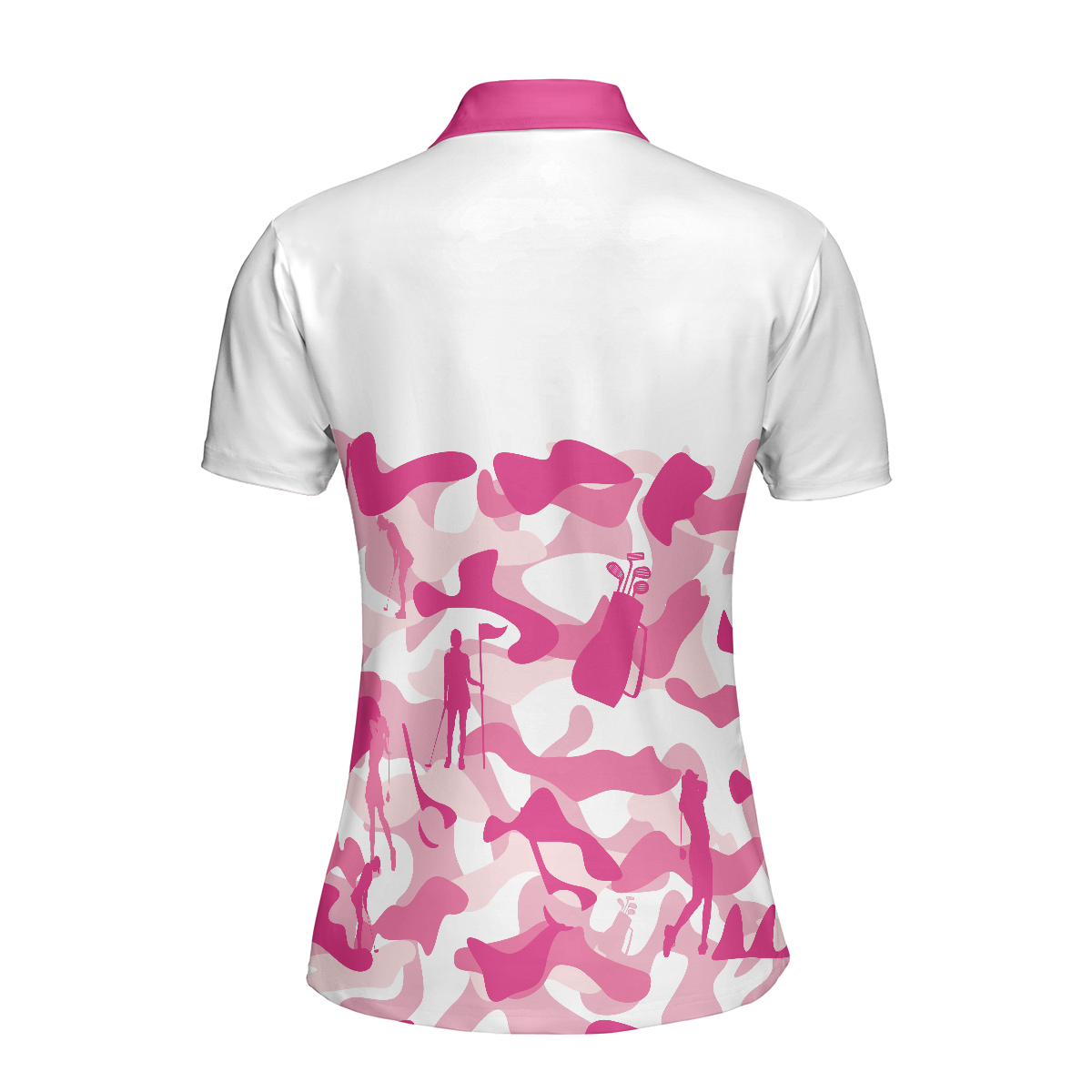 Pink Camouflage Pattern With Women Golfer Short Sleeve Women Polo Shirt White And Pink Camo Golf Shirt For Ladies - 2