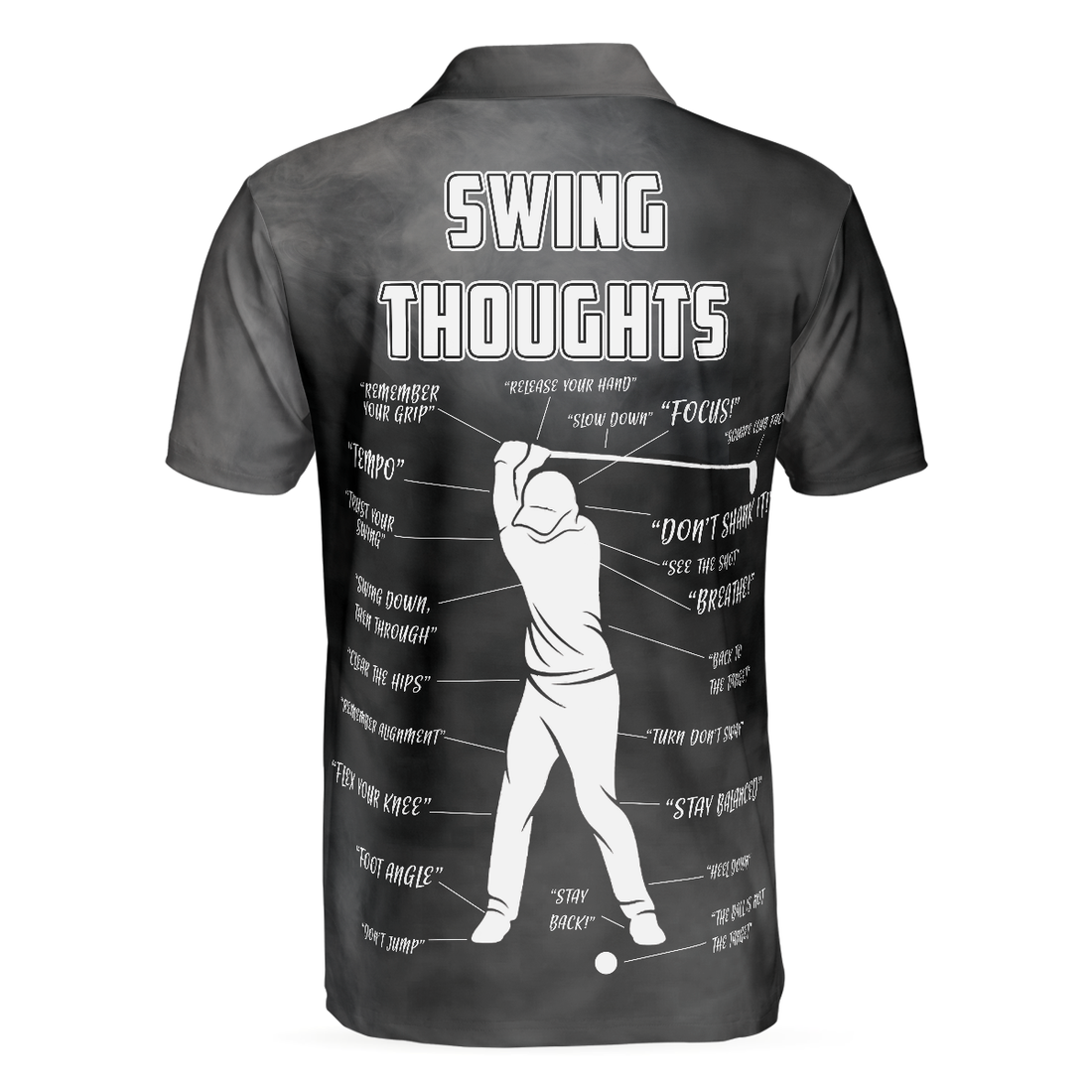 Swing Thoughts Short Sleeve Golf Polo Shirt Black And Smoke Golfing Shirt Funny Golf Shirt For Men - 1