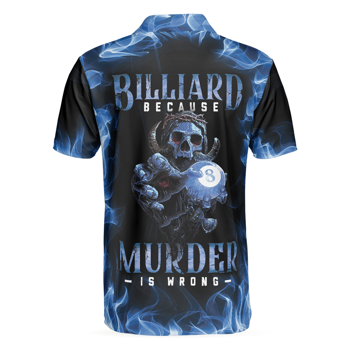 Billiards Murder Polo Shirt Blue Flame Billiards Shirt Design Skull Eight Ball Billiards Shirt For Men - 4