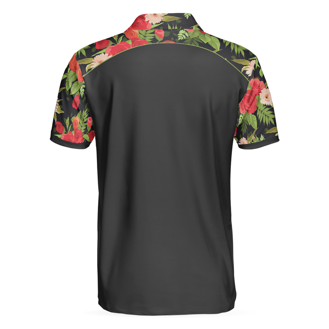 Tropical Roses Pattern Polo Shirt Black Polo Shirt With Roses Print Roses Pattern Shirt For Adults - 1