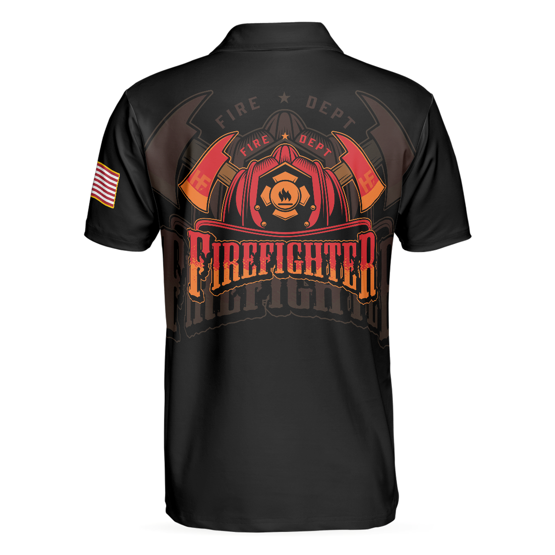 Firefighter Skull Flame Short Sleeve Polo Shirt Black American Flag Firefighter Shirt For Men - 1