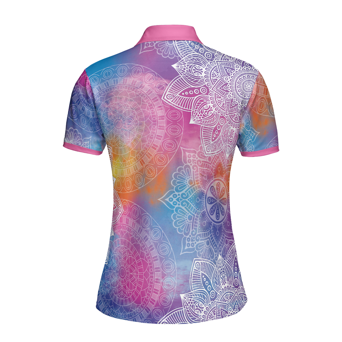 Pink Abstract Mandala Pattern Girl Golf Short Sleeve Women Polo Shirt Colorful Golf Shirt For Ladies - 1