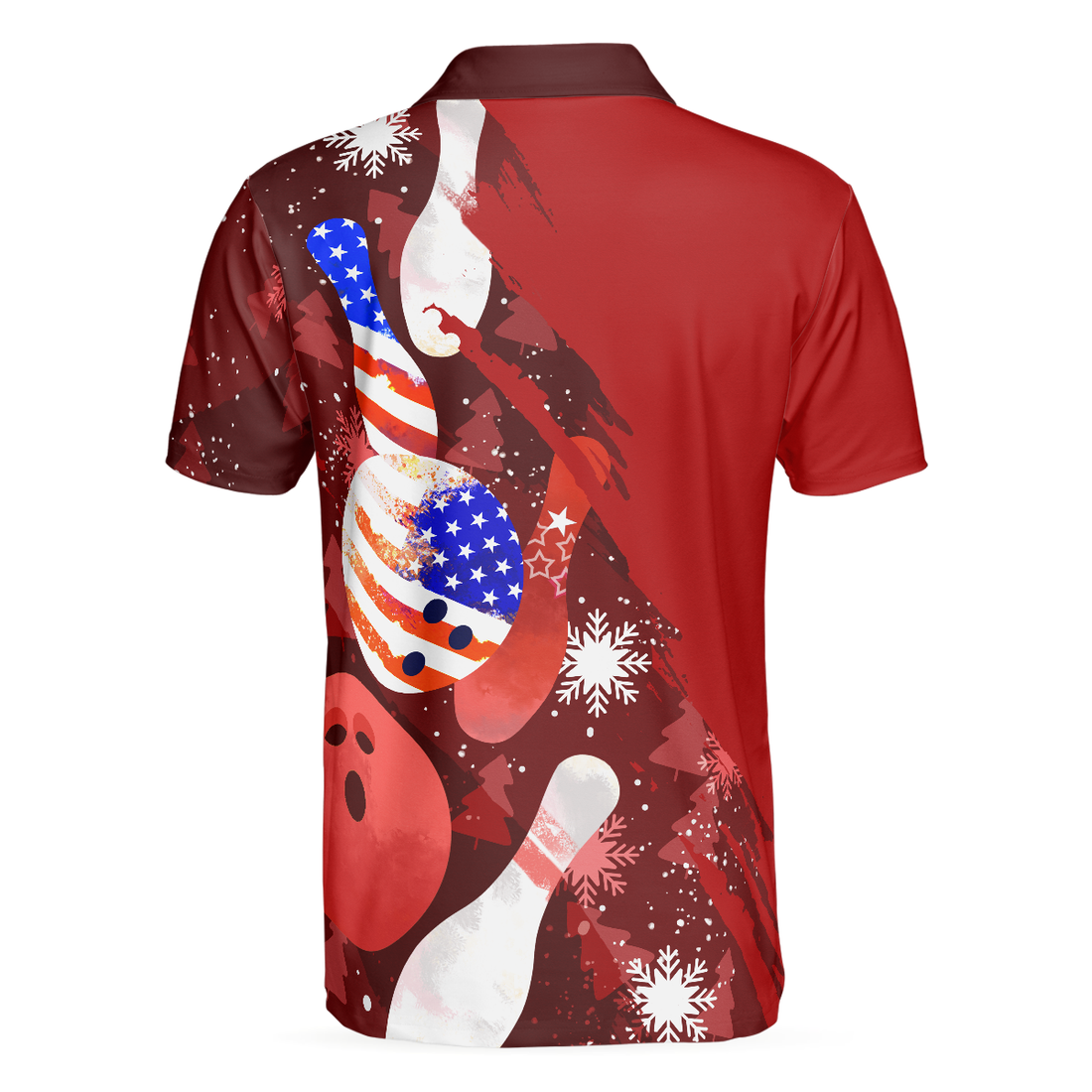 American Flag Christmas Bowling Ball and Pins Mens Polo Shirts - 1