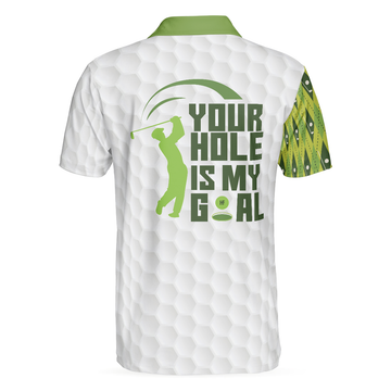 Your Hole Is My Goal Green Argyle Pattern Polo Shirt White And Green Golfing Shirt For Male Golfers - 1