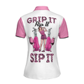 Grip It Rip It Sip It Short Sleeve Women Polo Shirt Pink Leopard Pattern Golf Shirt For Ladies - 2